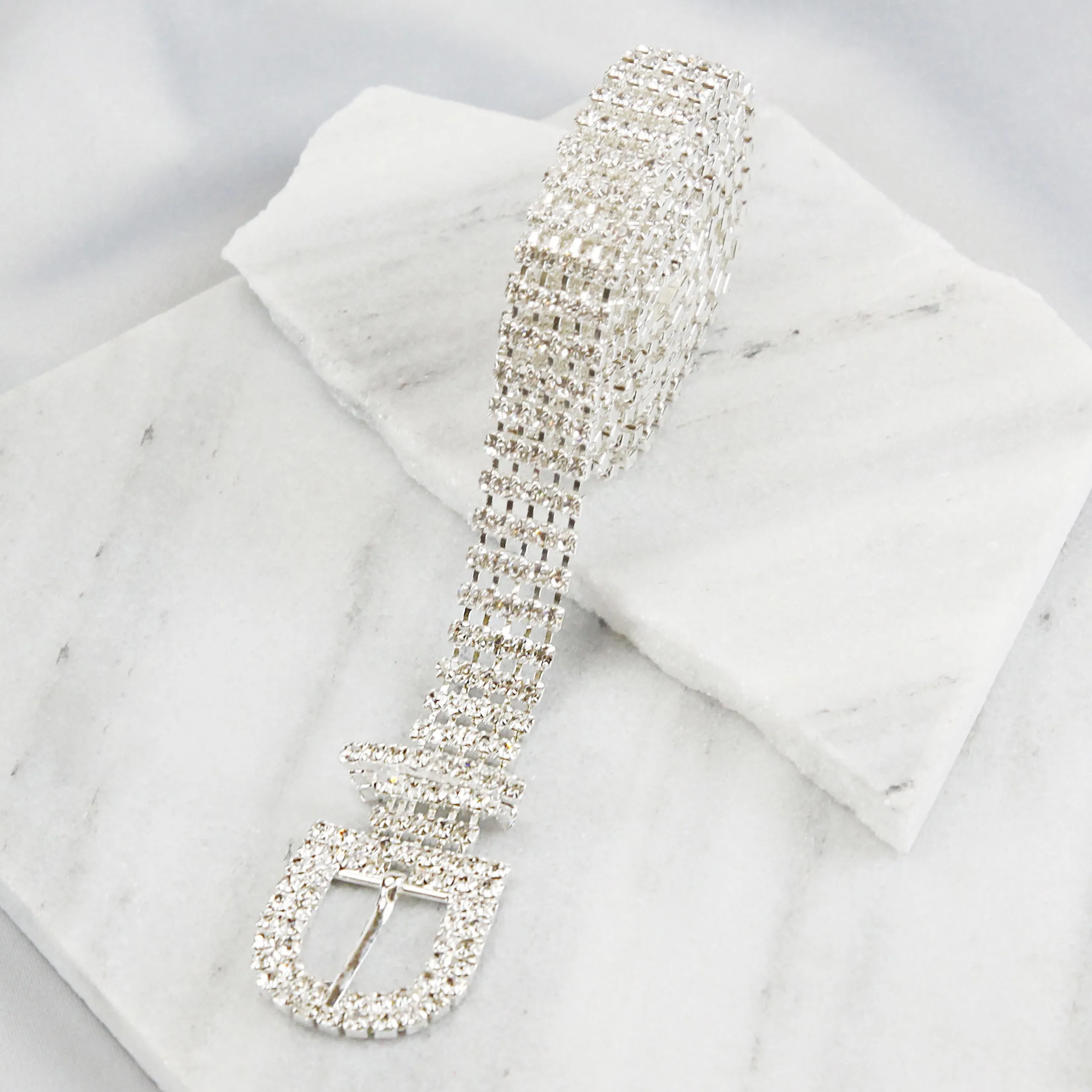 Sarah 5-Row Crystal Rhinestone Chain Belt - Silver