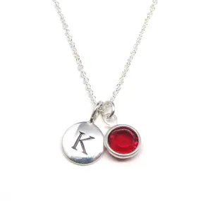 Silver Initial & Birthstone Charm Necklace