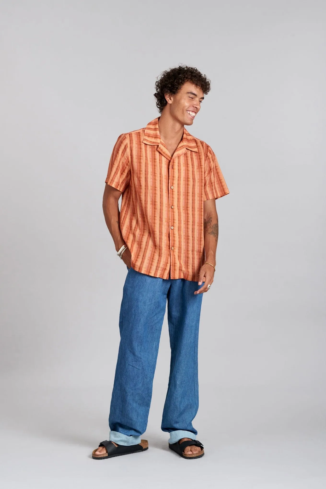 Spindrift Men's Organic Cotton Weave Shirt | Peach Stripe