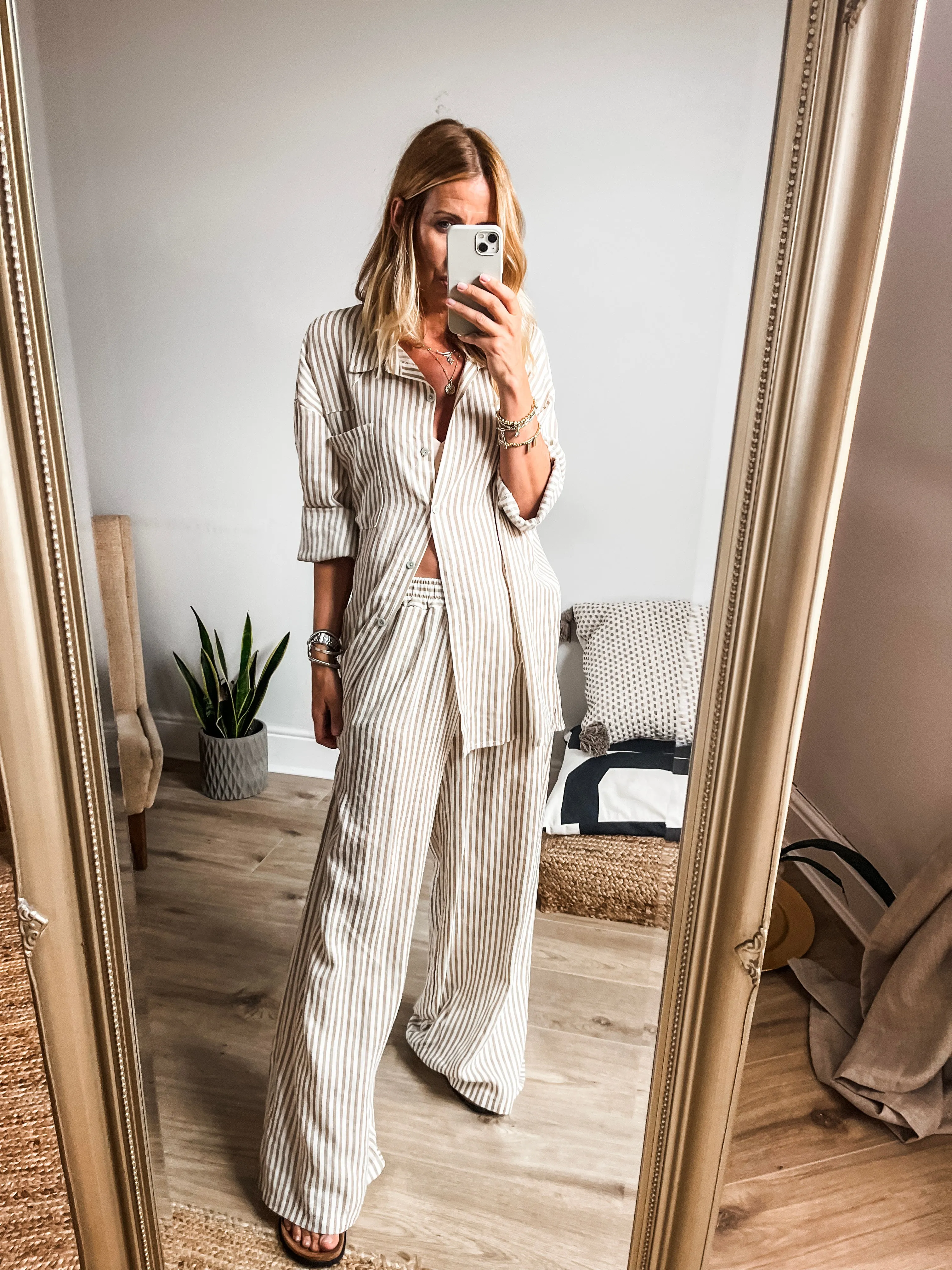 Striped Linen Blend Trousers