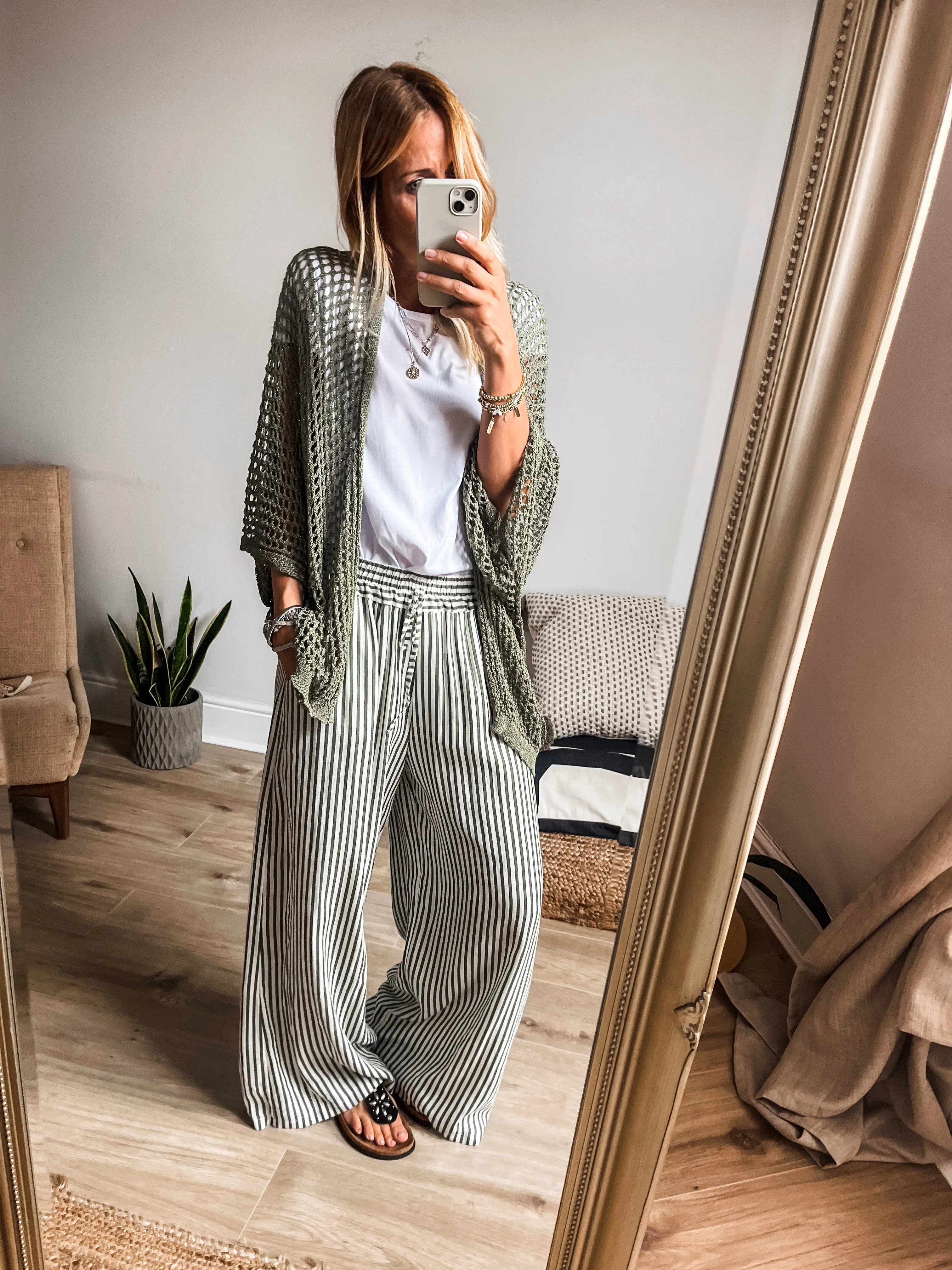 Striped Linen Blend Trousers