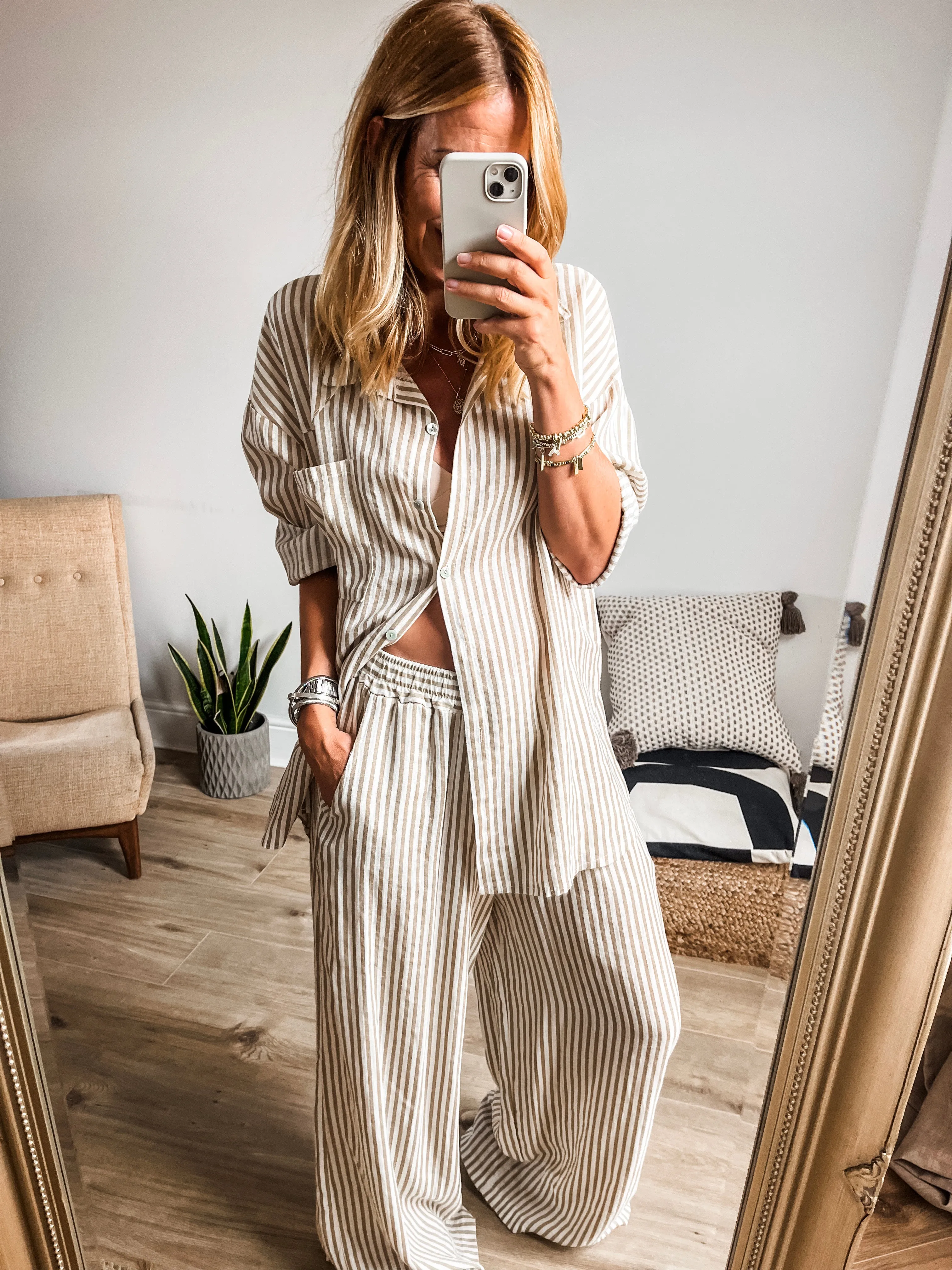 Striped Linen Blend Trousers