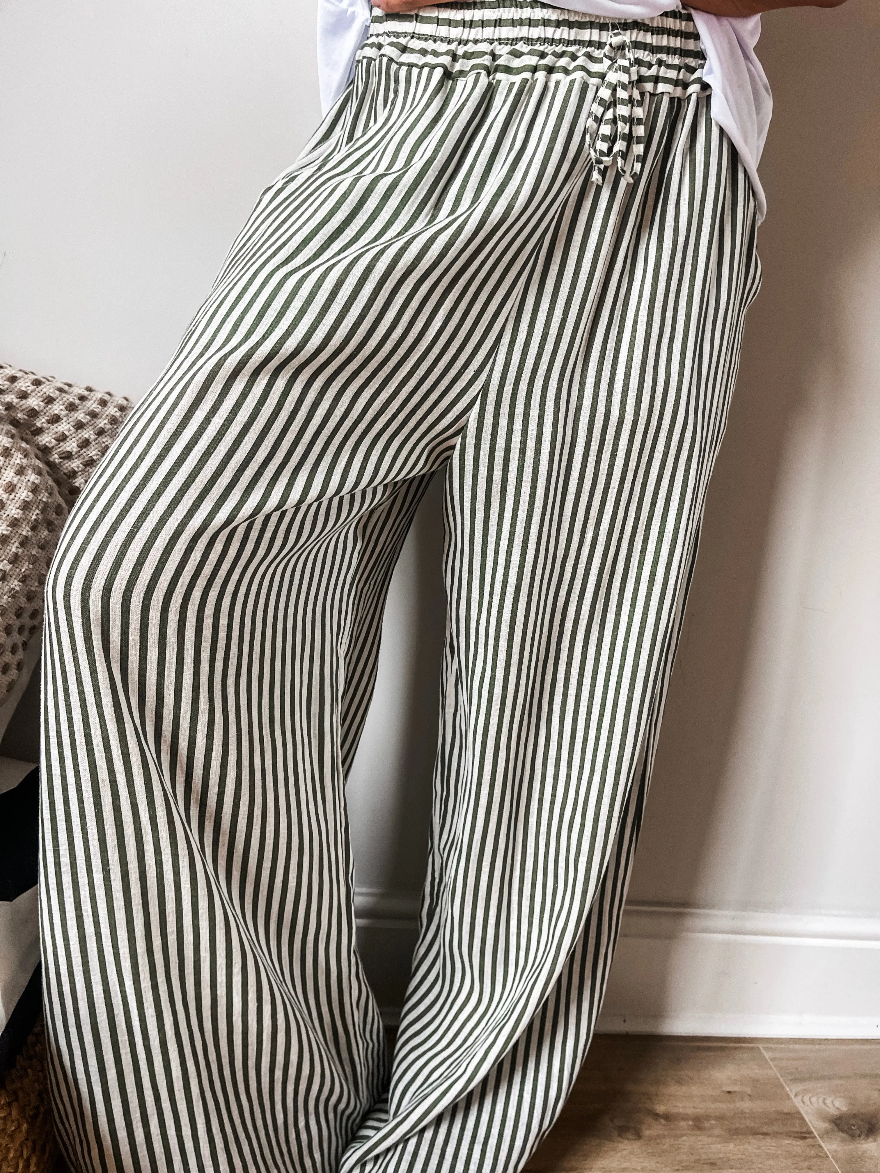 Striped Linen Blend Trousers