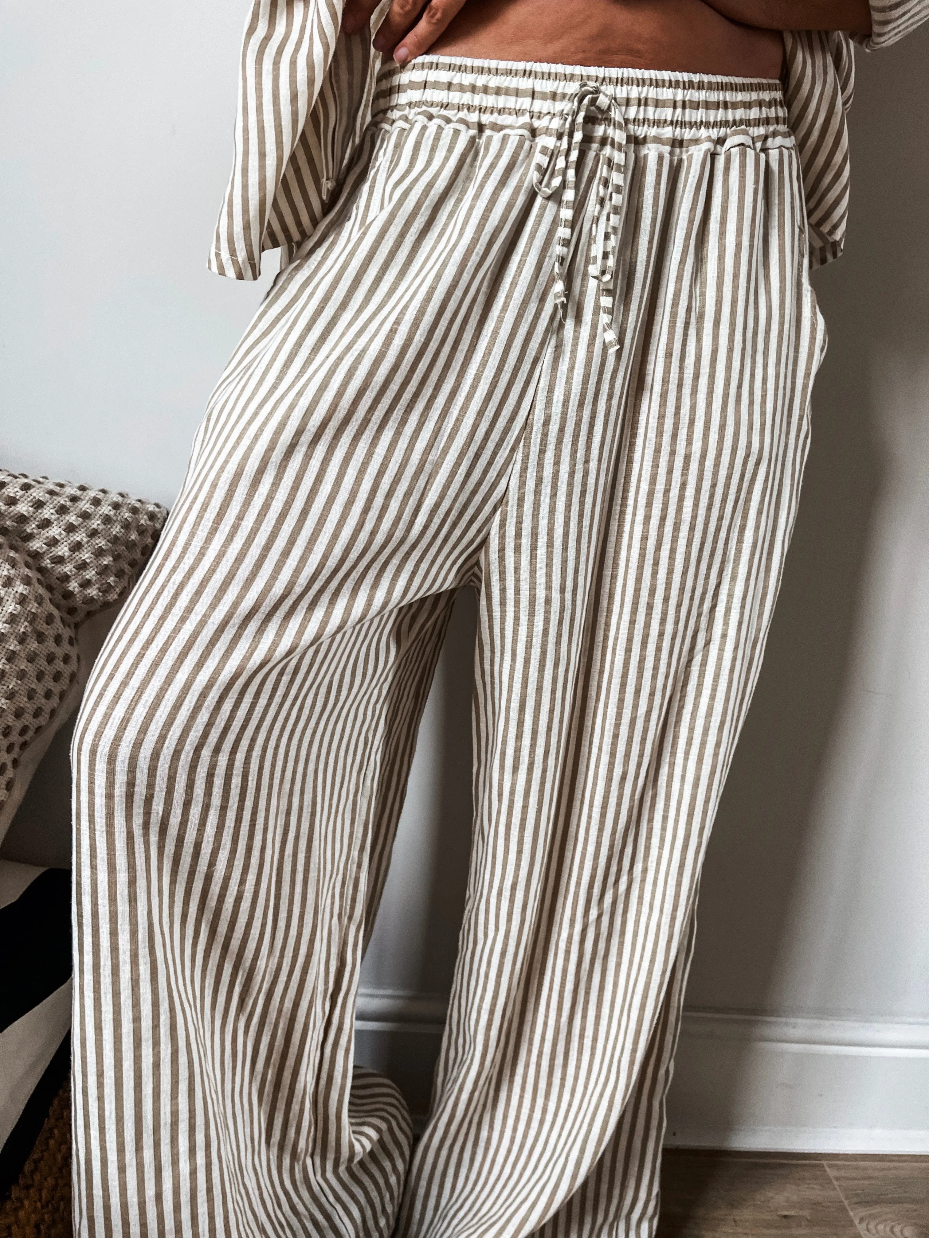 Striped Linen Blend Trousers