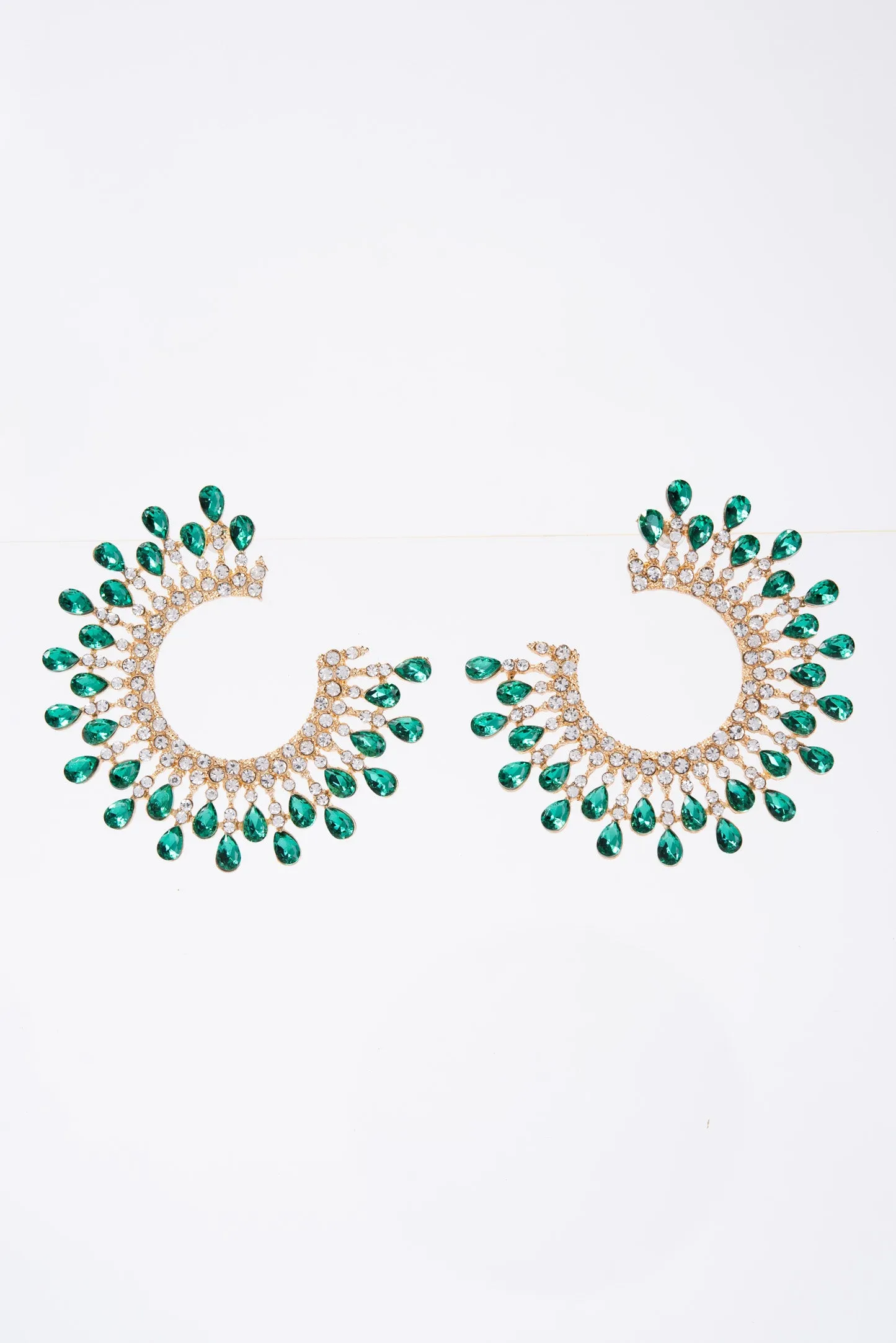 Sunshine Open Circle Crystal  Stud Earrings - Green