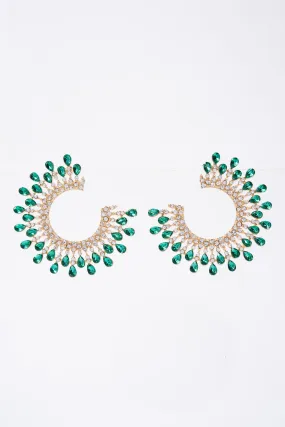 Sunshine Open Circle Crystal  Stud Earrings - Green