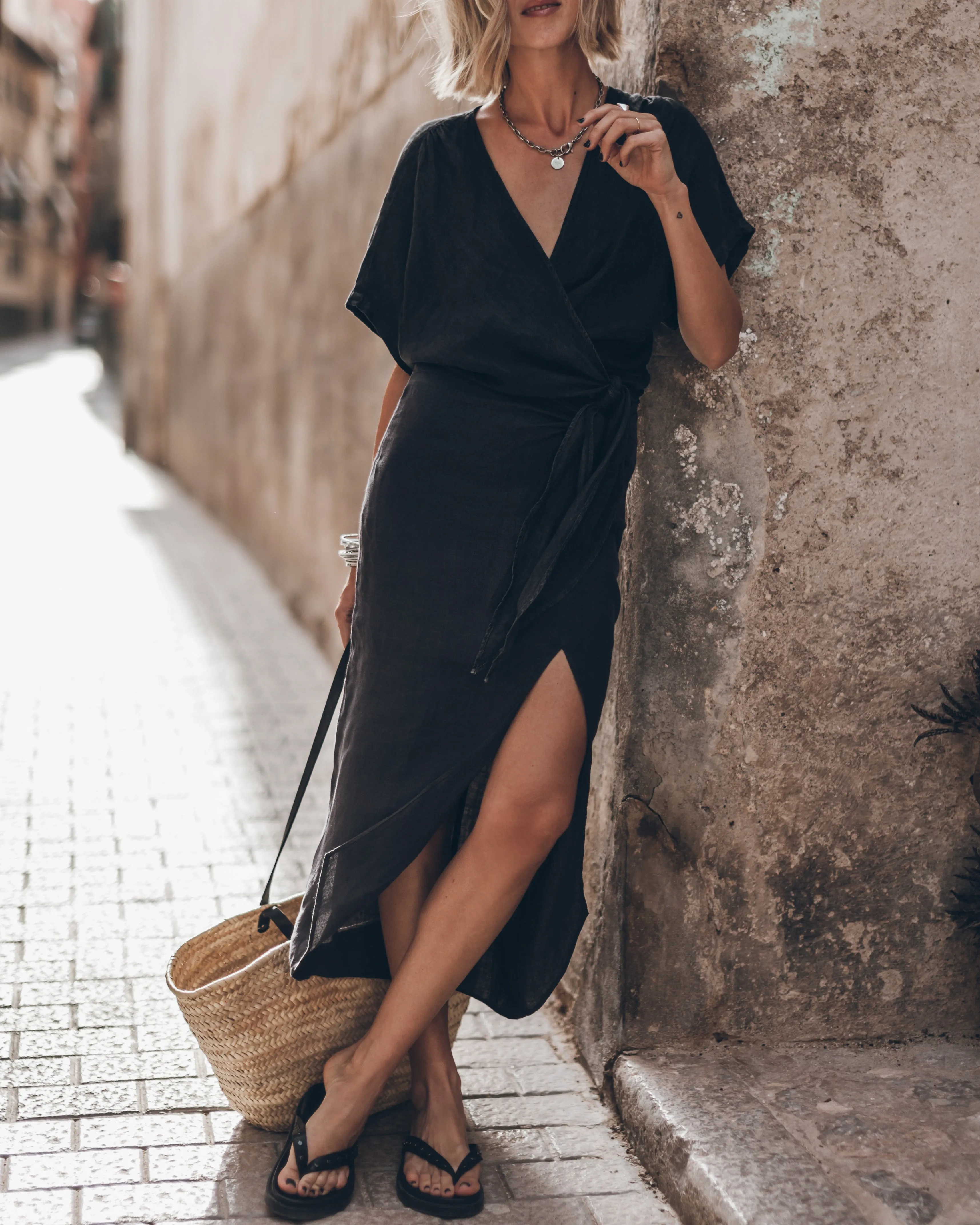 The Dark Long Linen Knot Skirt