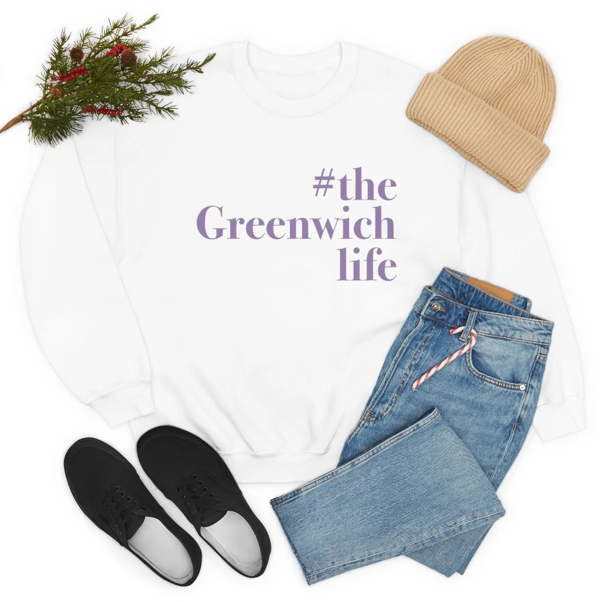 #thegreenwichlife Unisex Heavy Blend™ Crewneck Sweatshirt (purple print)