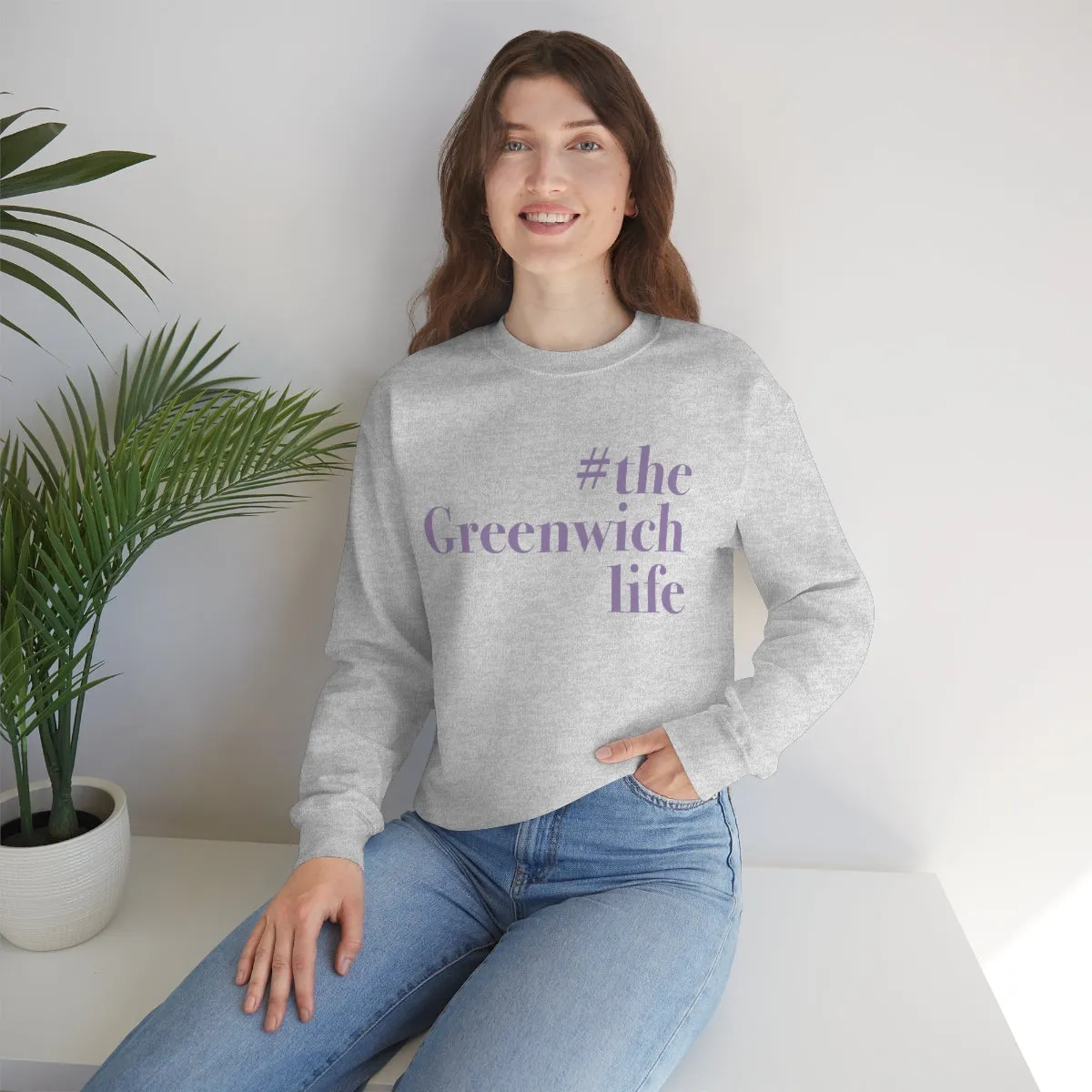 #thegreenwichlife Unisex Heavy Blend™ Crewneck Sweatshirt (purple print)