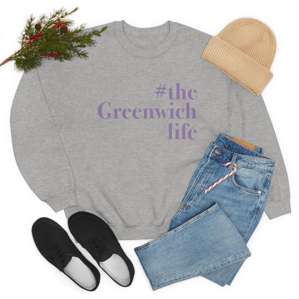 #thegreenwichlife Unisex Heavy Blend™ Crewneck Sweatshirt (purple print)