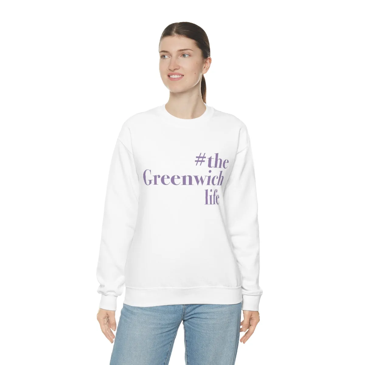 #thegreenwichlife Unisex Heavy Blend™ Crewneck Sweatshirt (purple print)