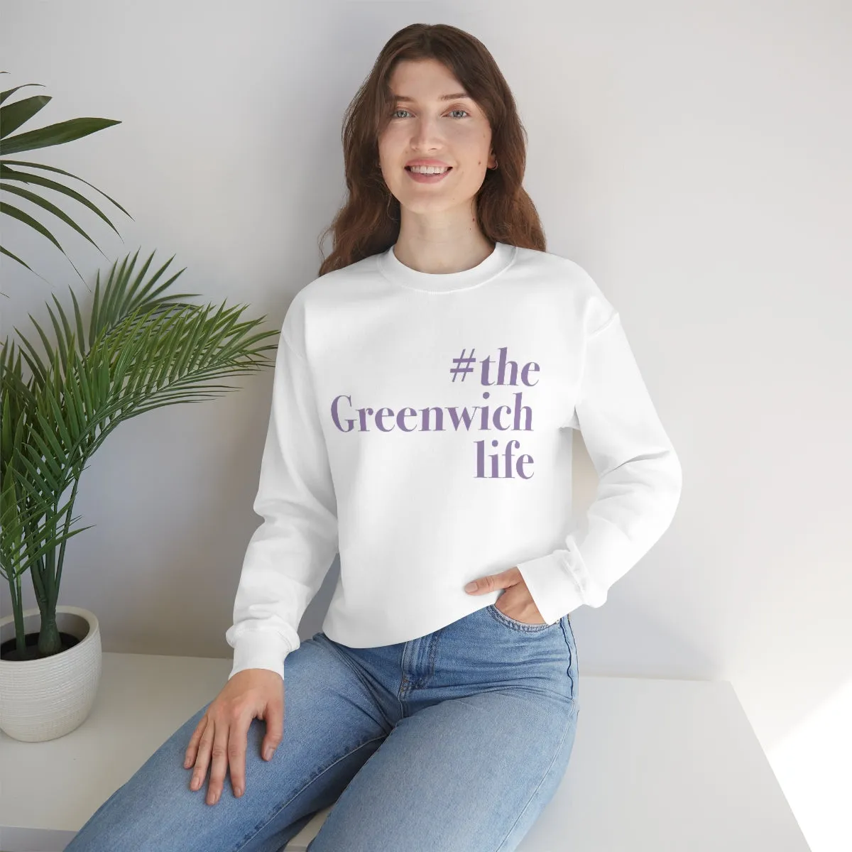 #thegreenwichlife Unisex Heavy Blend™ Crewneck Sweatshirt (purple print)