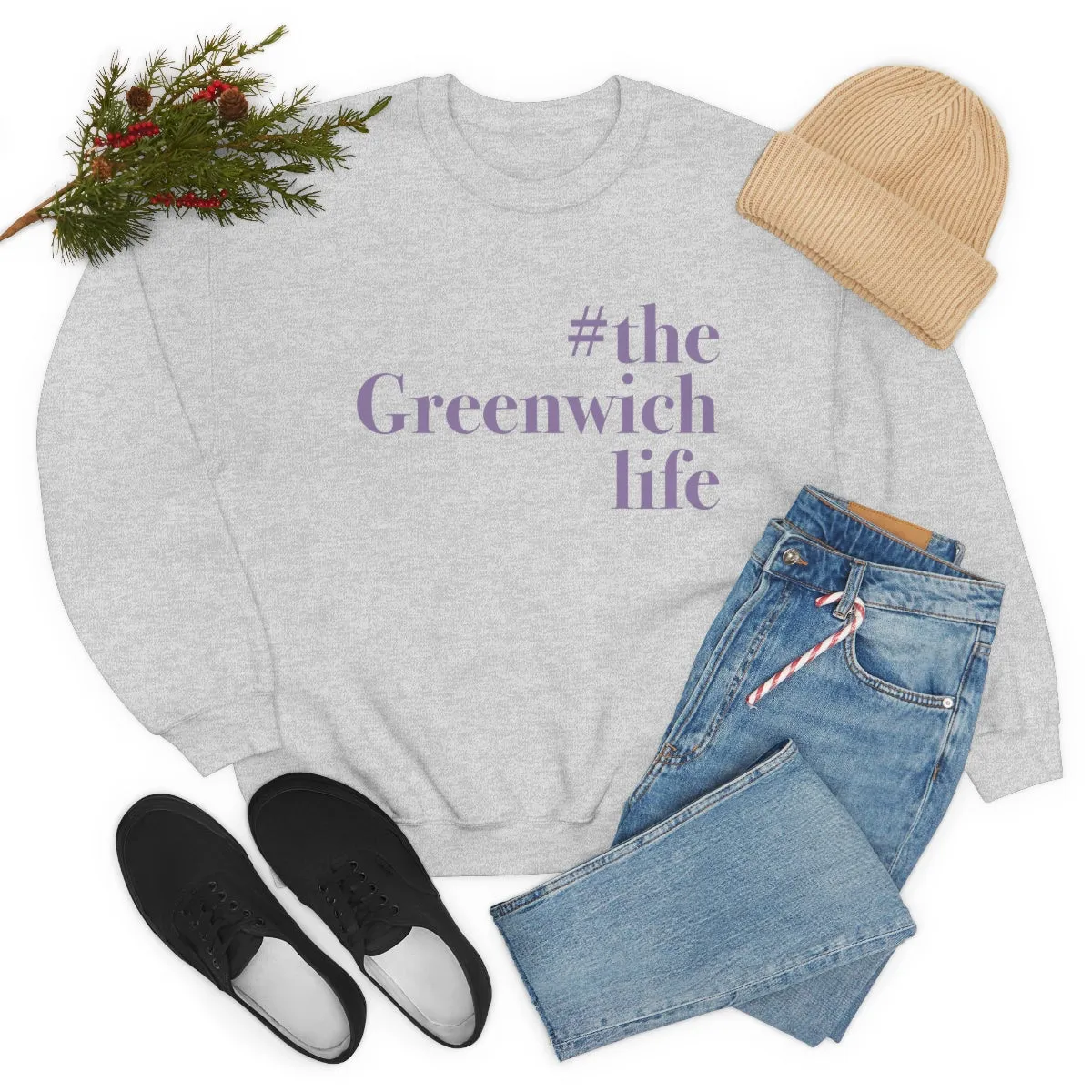 #thegreenwichlife Unisex Heavy Blend™ Crewneck Sweatshirt (purple print)