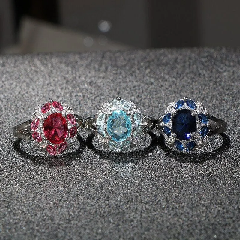 Trendy Design Ruby Aquamarine Sapphire Ring - 925 Sterling Silver