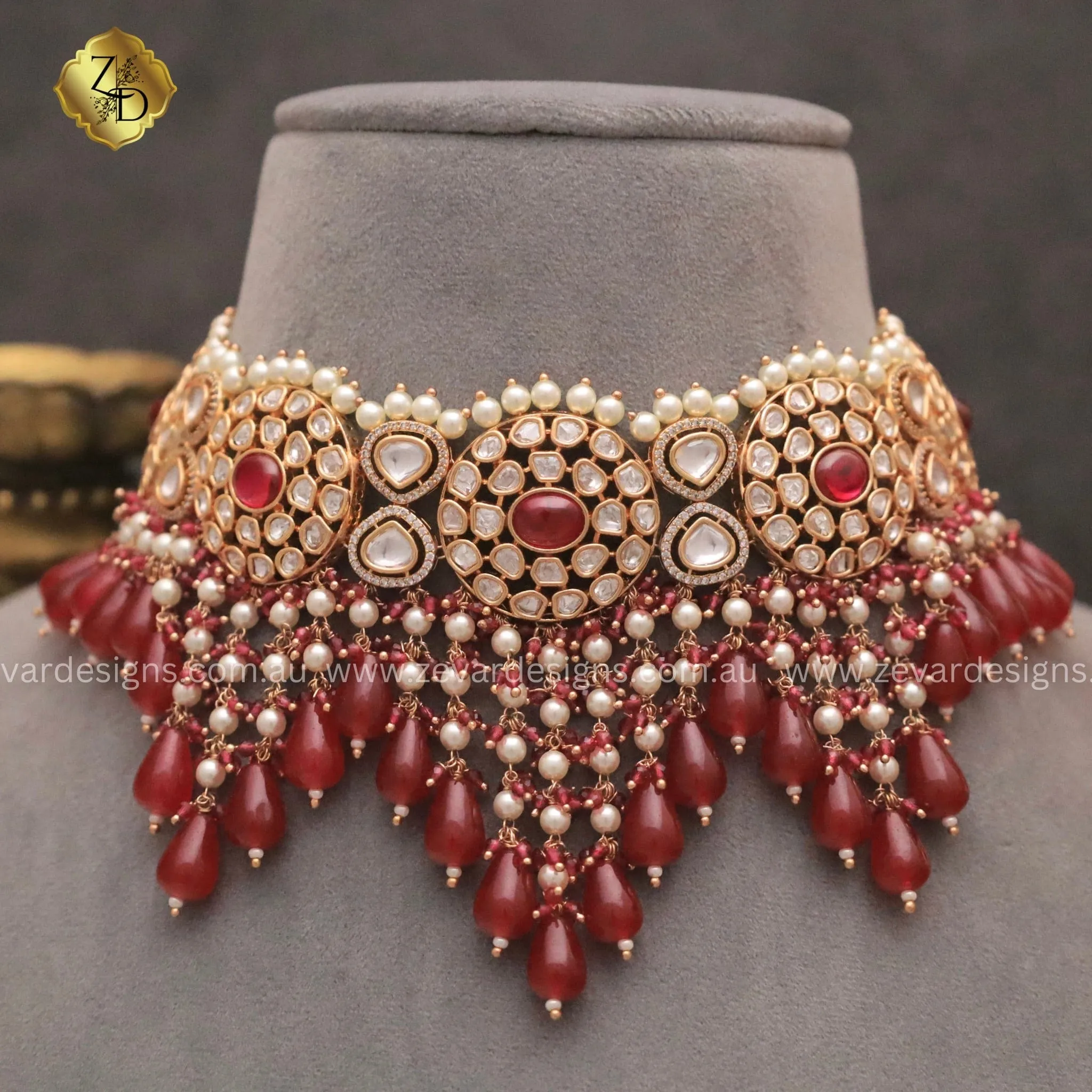 ‘TYAANI’ inspired Polki Choker Set - Ruby Red