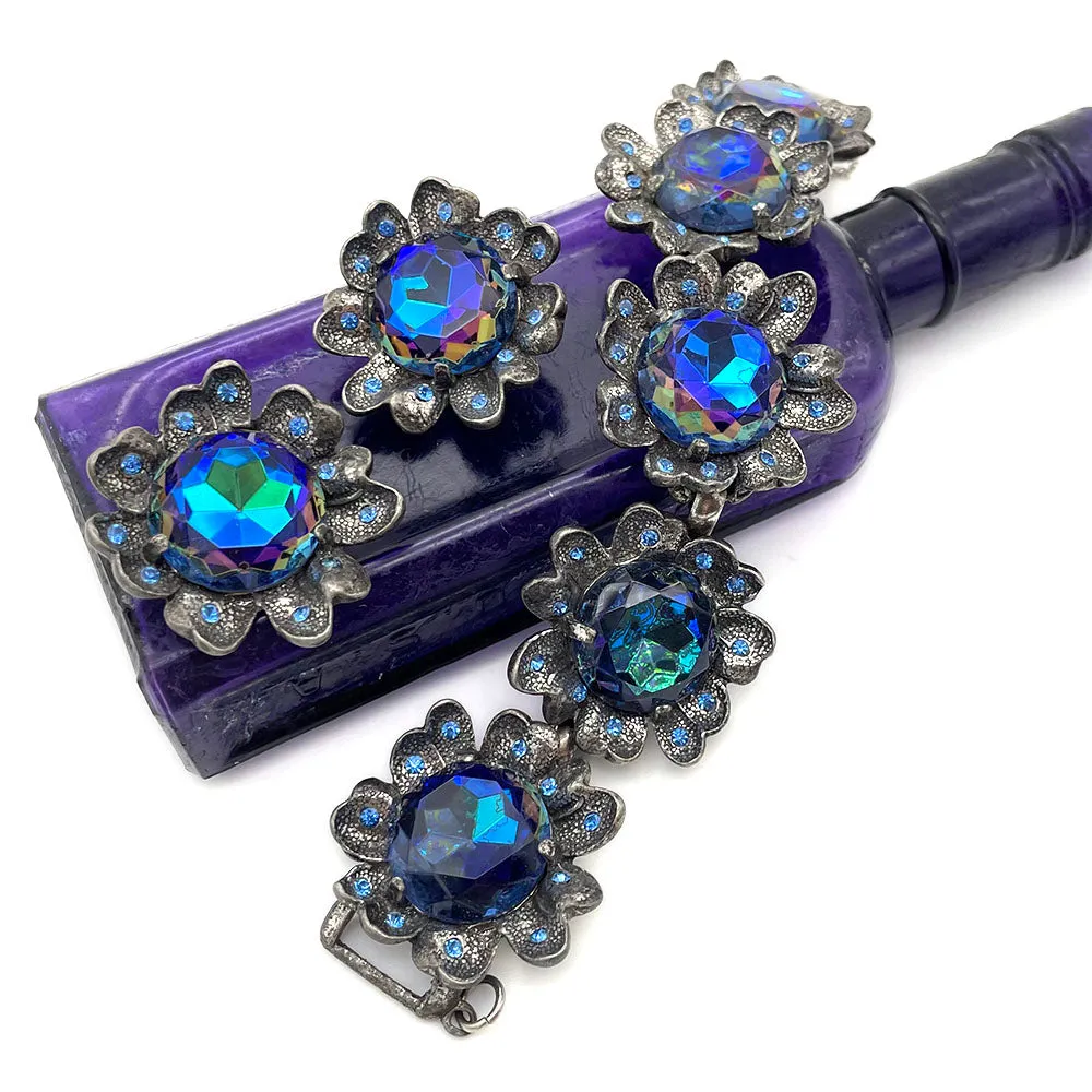 【USA輸入】ヴィンテージ JUDY LEE ブルー オーロラ フラワー イヤリング/Vintage JUDY LEE Blue Aurora Flower Clip On Earrings