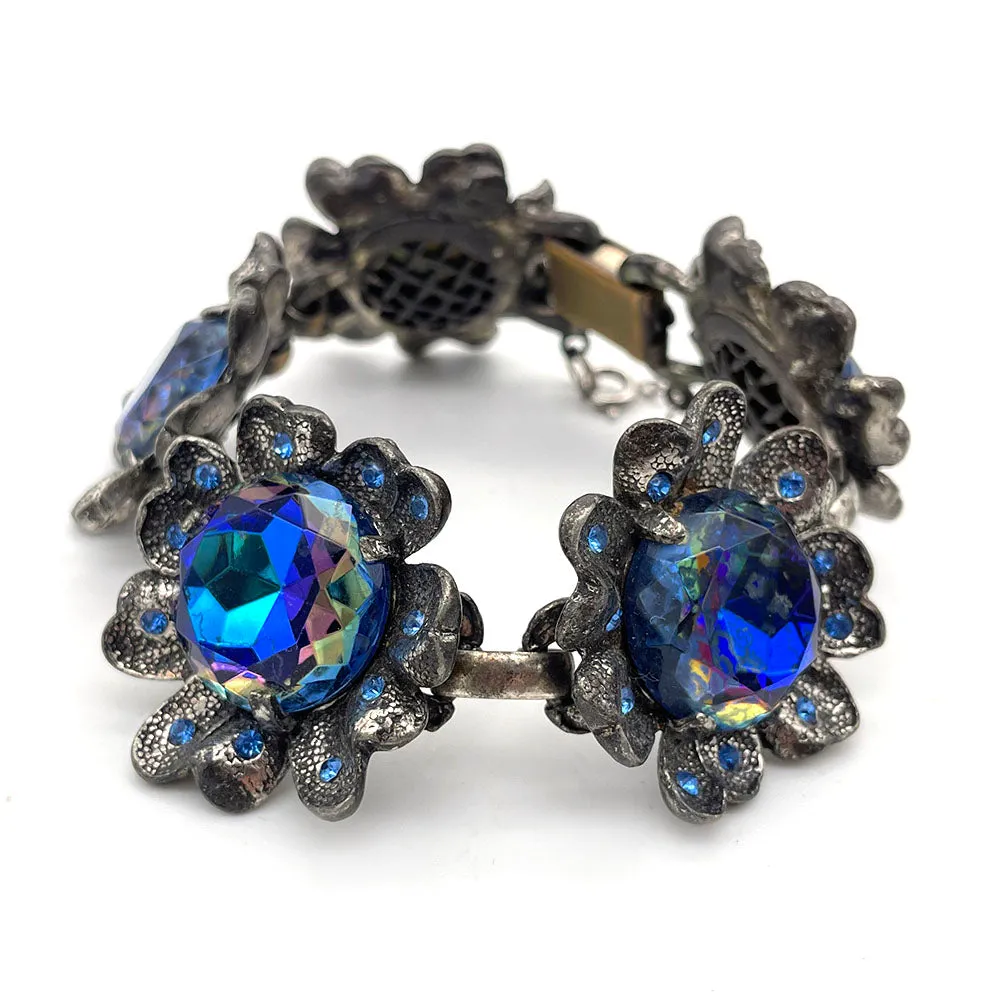 【USA輸入】ヴィンテージ JUDY LEE ブルー オーロラ フラワー ブレスレット/Vintage JUDY LEE Blue Aurora Flower Bracelet