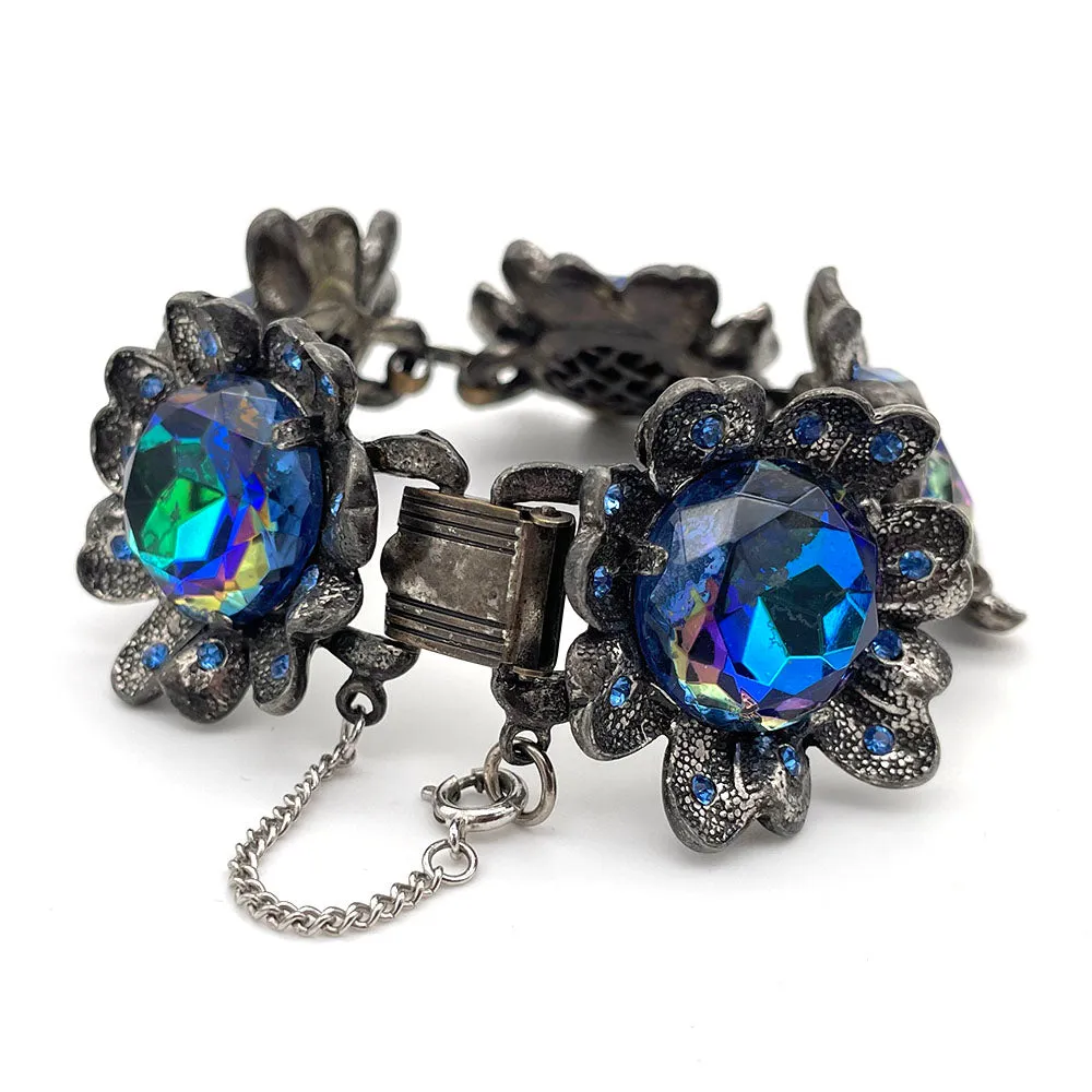 【USA輸入】ヴィンテージ JUDY LEE ブルー オーロラ フラワー ブレスレット/Vintage JUDY LEE Blue Aurora Flower Bracelet