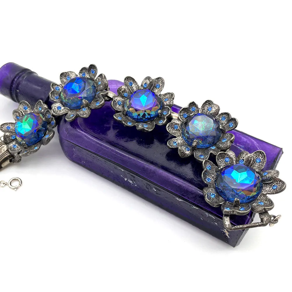 【USA輸入】ヴィンテージ JUDY LEE ブルー オーロラ フラワー ブレスレット/Vintage JUDY LEE Blue Aurora Flower Bracelet