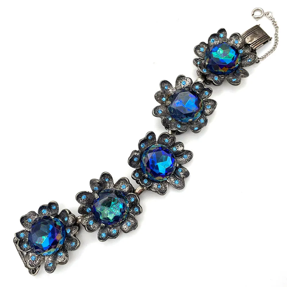 【USA輸入】ヴィンテージ JUDY LEE ブルー オーロラ フラワー ブレスレット/Vintage JUDY LEE Blue Aurora Flower Bracelet