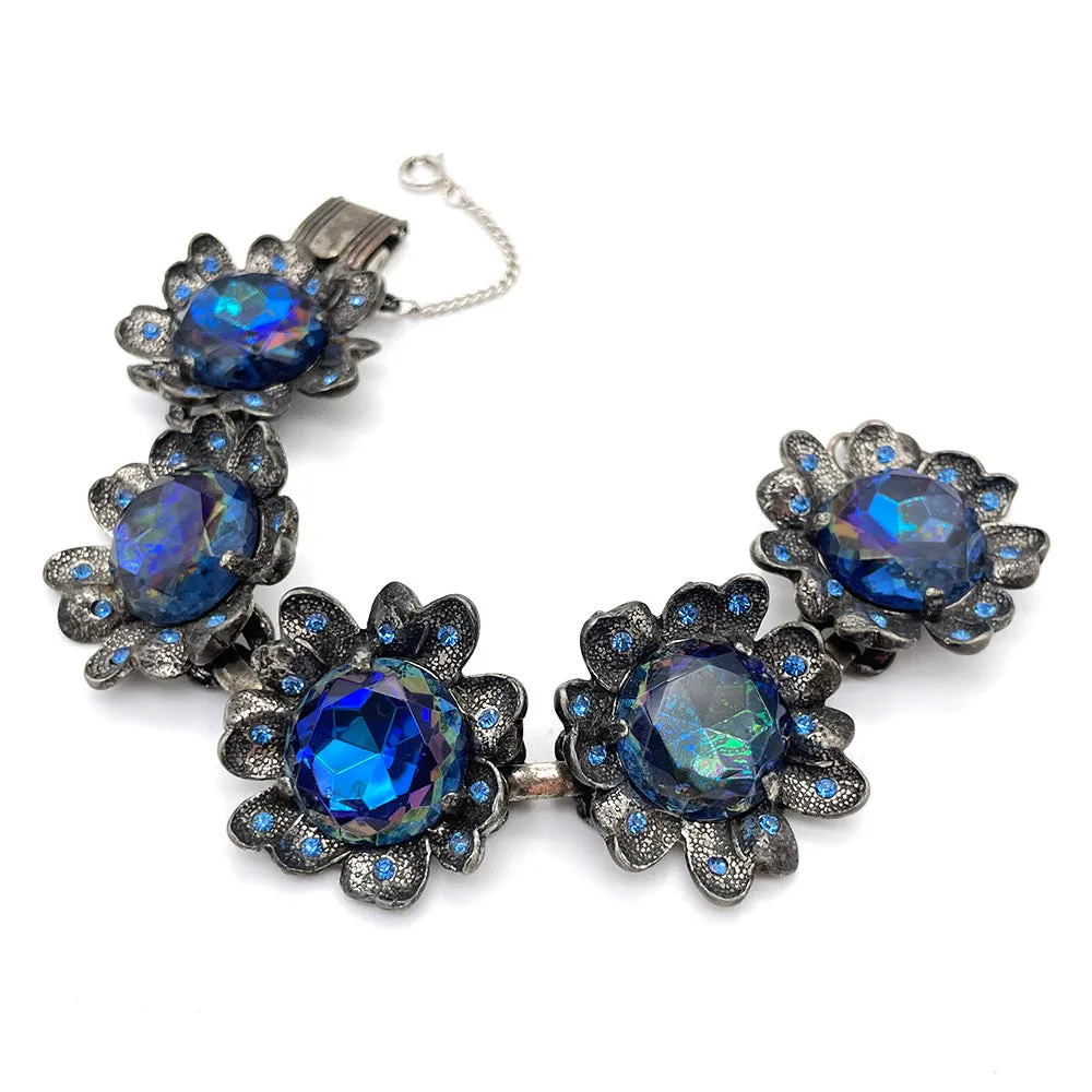 【USA輸入】ヴィンテージ JUDY LEE ブルー オーロラ フラワー ブレスレット/Vintage JUDY LEE Blue Aurora Flower Bracelet