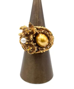 【USA輸入】ヴィンテージ ゴールド パール フラワー リング/Vintage Gold Pearl Flower Ring