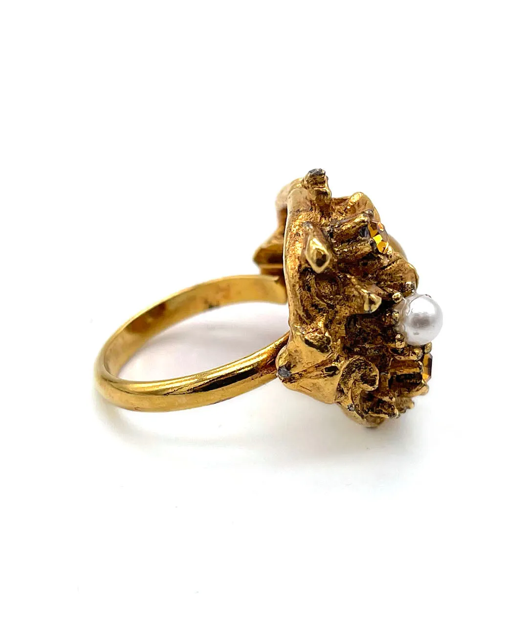 【USA輸入】ヴィンテージ ゴールド パール フラワー リング/Vintage Gold Pearl Flower Ring