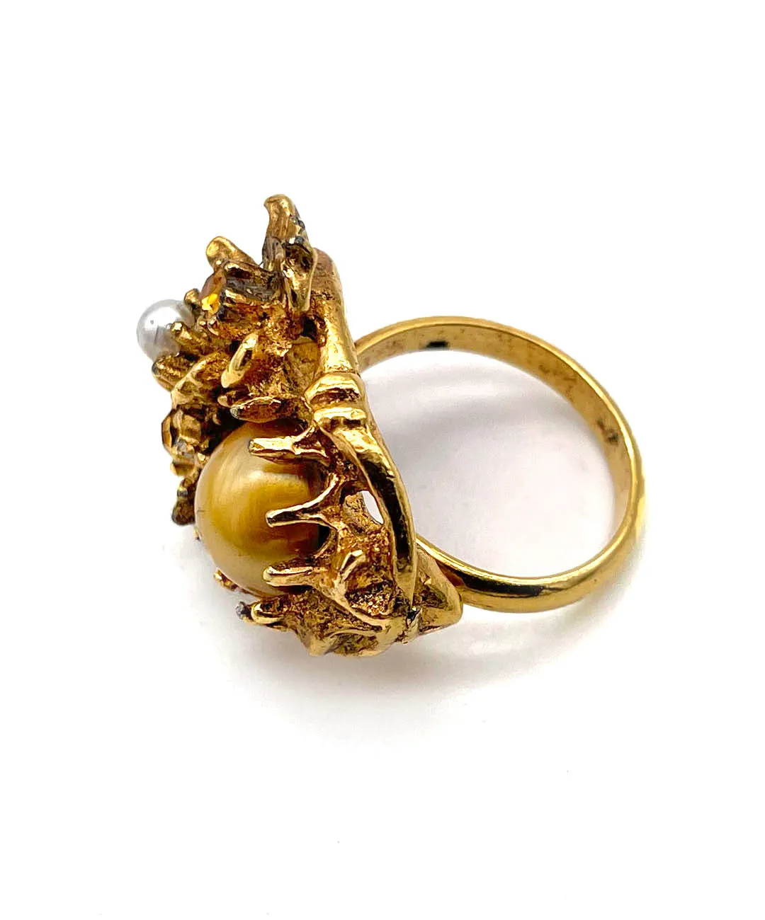 【USA輸入】ヴィンテージ ゴールド パール フラワー リング/Vintage Gold Pearl Flower Ring