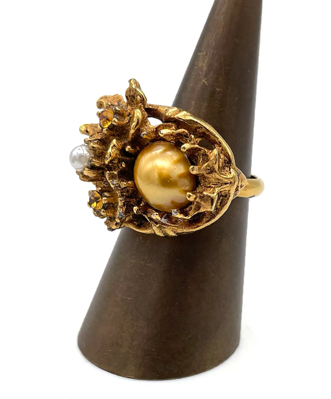 【USA輸入】ヴィンテージ ゴールド パール フラワー リング/Vintage Gold Pearl Flower Ring