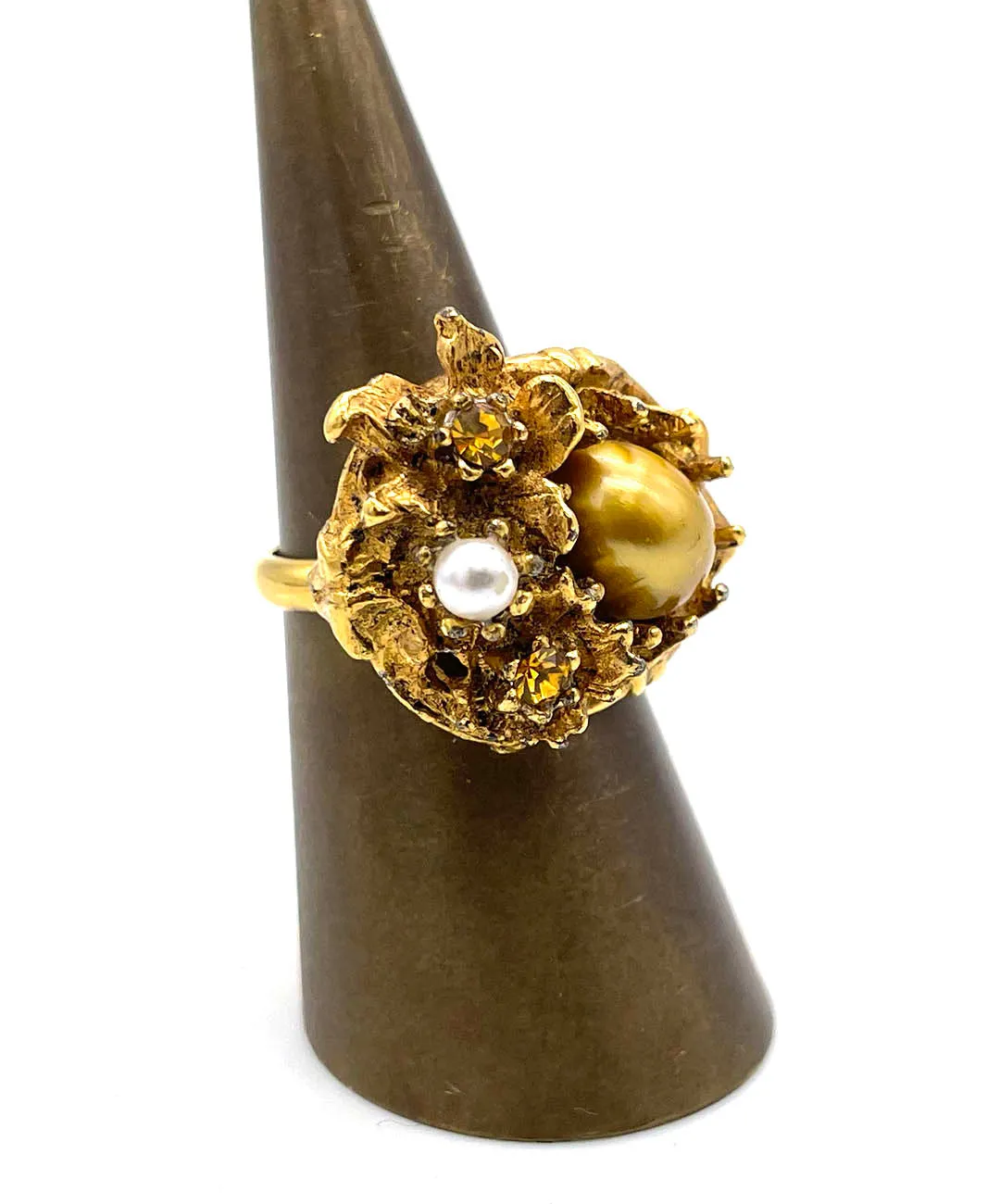 【USA輸入】ヴィンテージ ゴールド パール フラワー リング/Vintage Gold Pearl Flower Ring