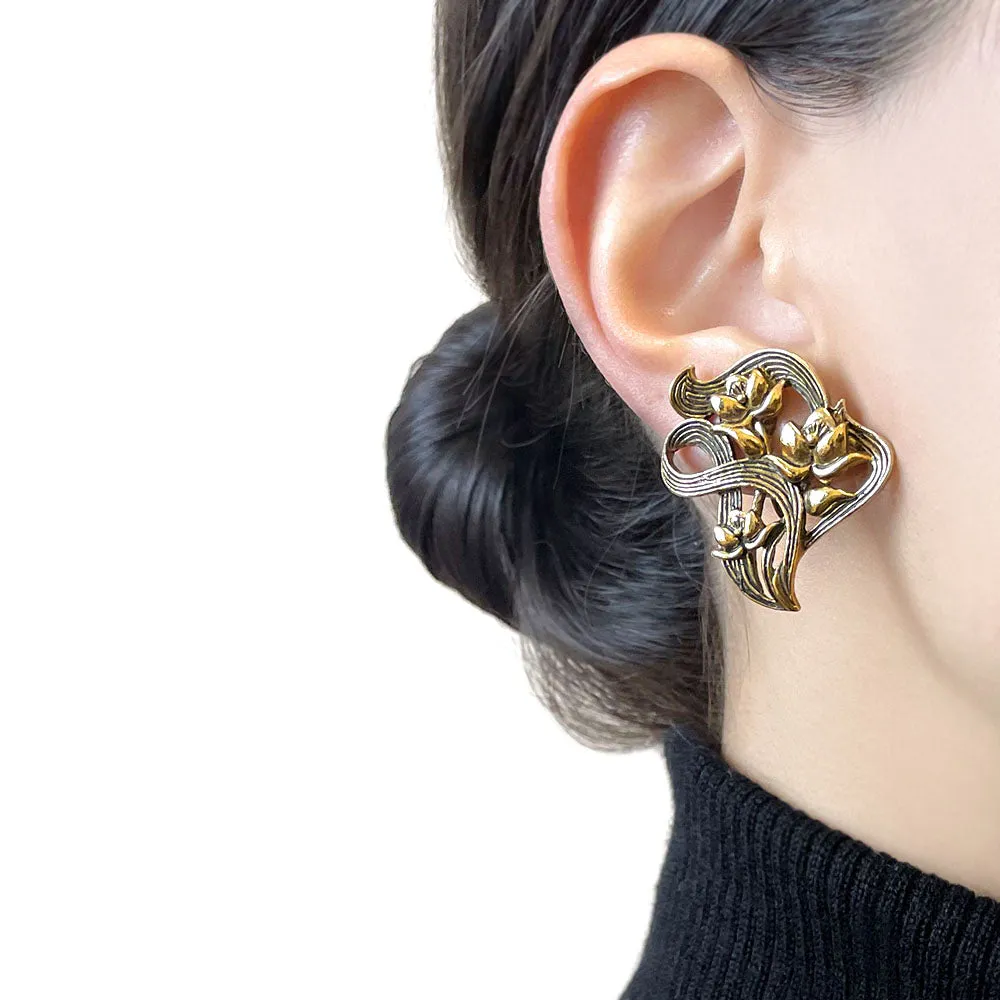 【USA輸入】ヴィンテージ ゴールド フラワー イヤリング/Vintage Gold Flower Clip On Earrings