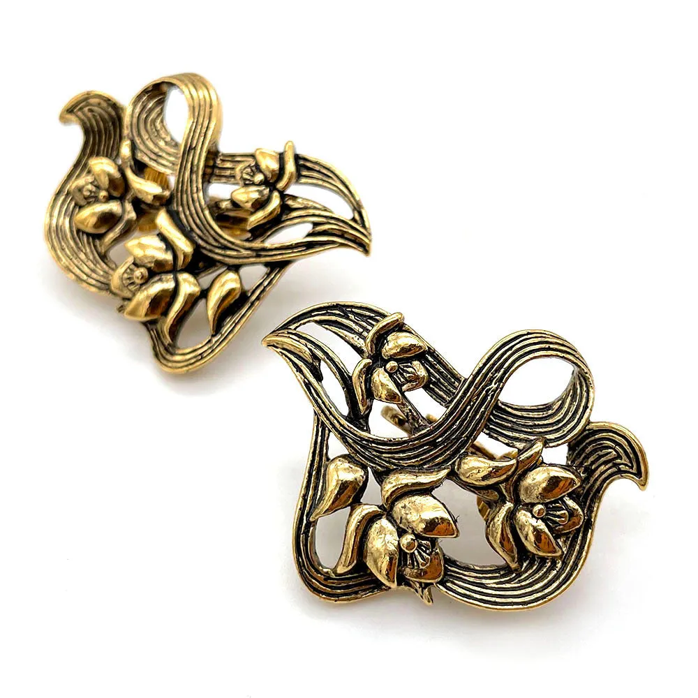 【USA輸入】ヴィンテージ ゴールド フラワー イヤリング/Vintage Gold Flower Clip On Earrings