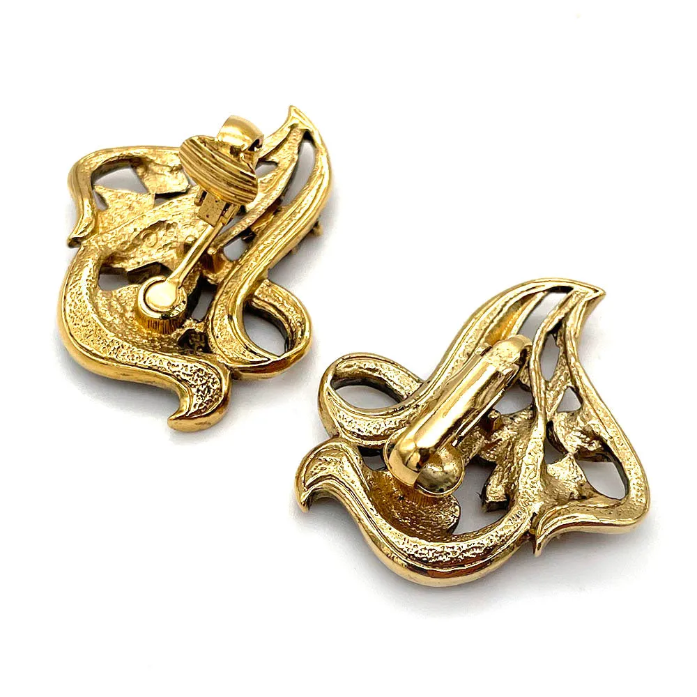 【USA輸入】ヴィンテージ ゴールド フラワー イヤリング/Vintage Gold Flower Clip On Earrings