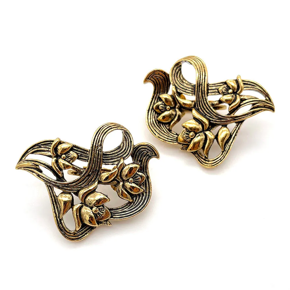 【USA輸入】ヴィンテージ ゴールド フラワー イヤリング/Vintage Gold Flower Clip On Earrings