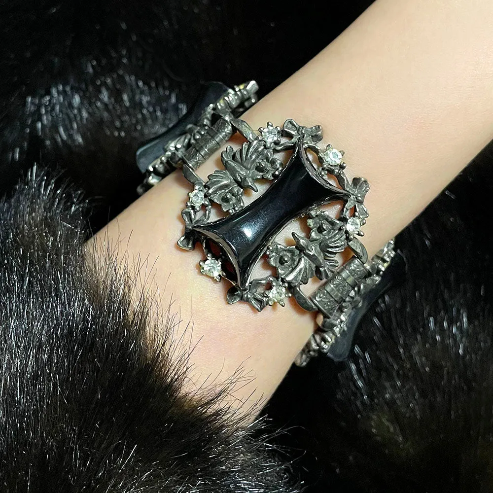 【USA輸入】ヴィンテージ ブラック バード フラワー ブレスレット/Vintage Black Bird Flower Bracelet