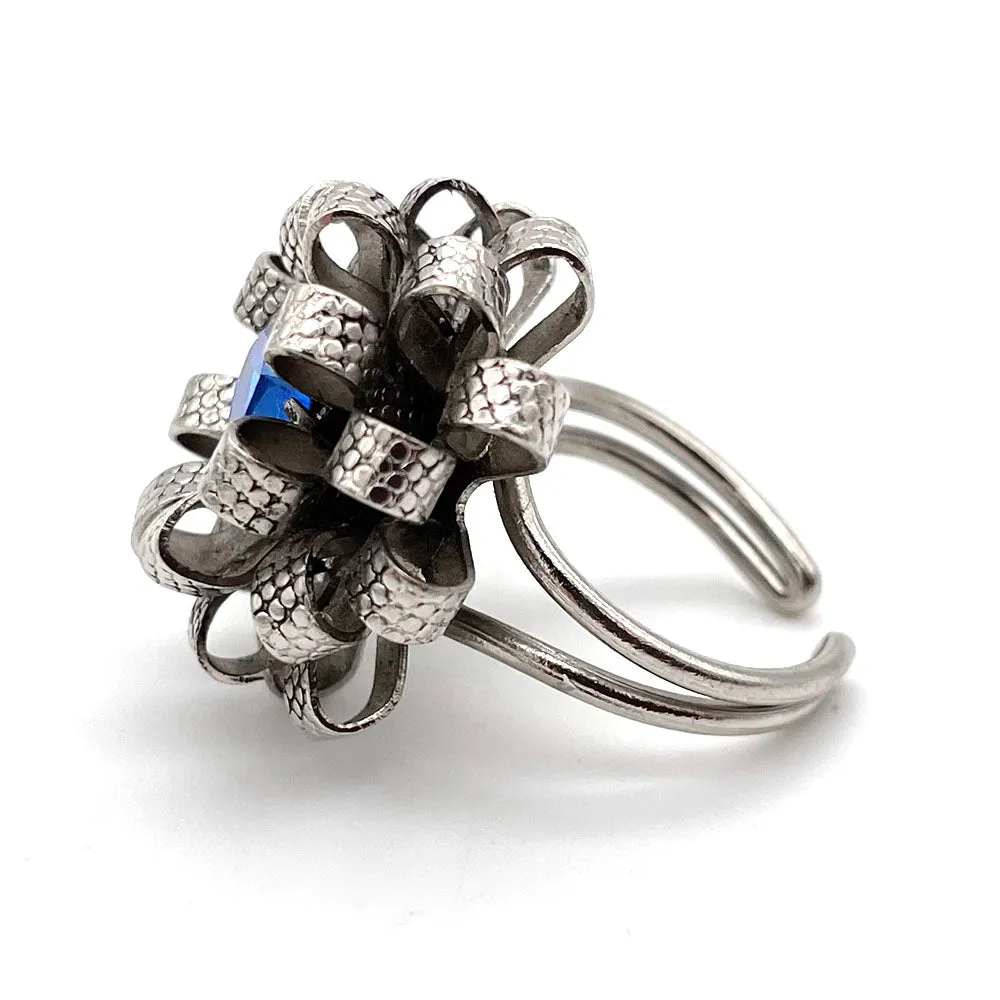 【USA輸入】ヴィンテージ ブルー フラワー ビジュー リング/Vintage Blue Flower Bijou Ring