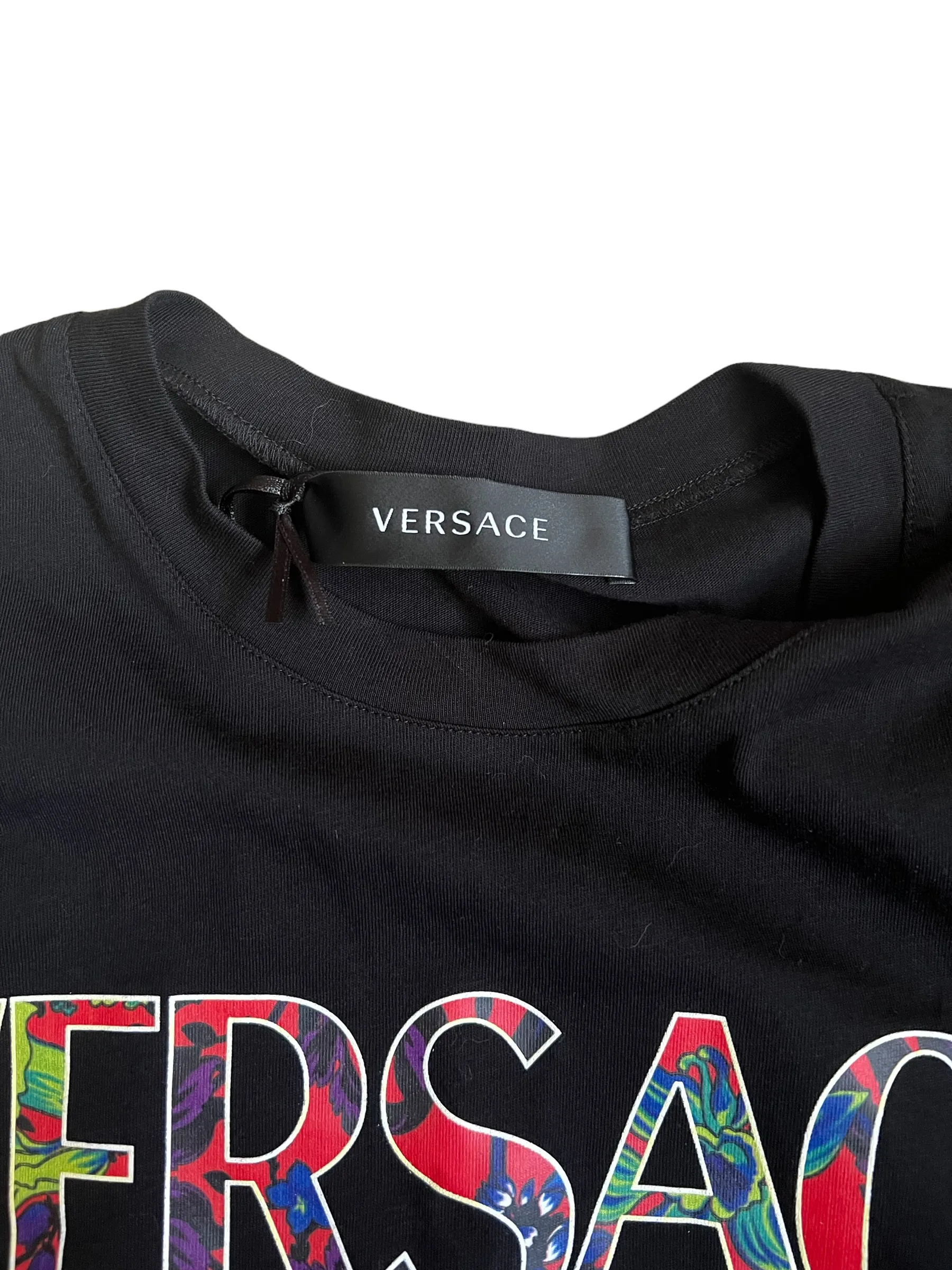 Versace Black Floral Logo Size 42 T-Shirt