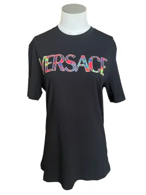 Versace Black Floral Logo Size 42 T-Shirt