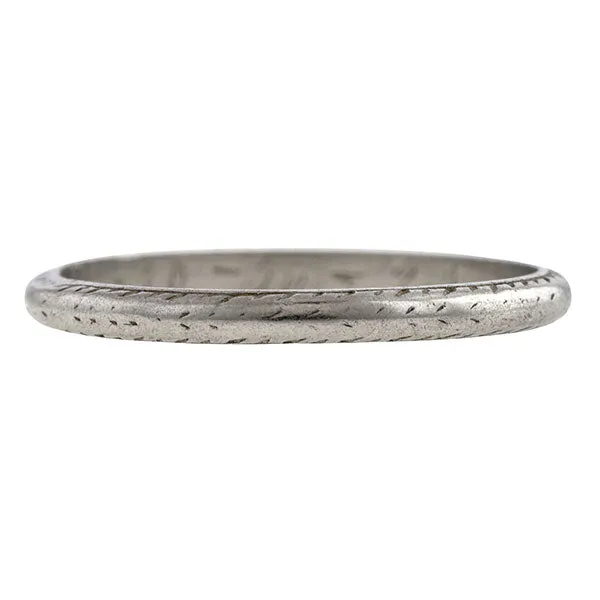 Vintage Patterned Platinum Wedding Band Ring, Size 6 1/4