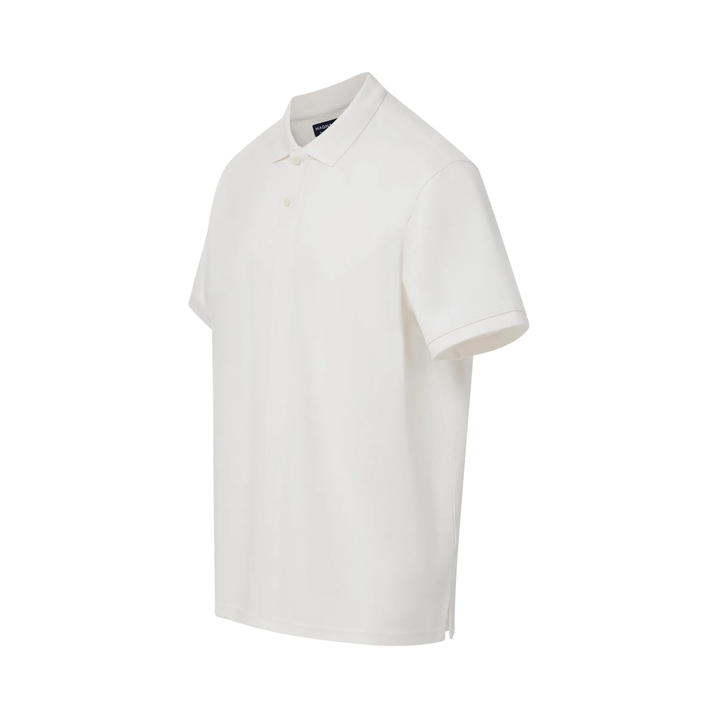 White Pique Knit Short Sleeve Polo with Magnetic Closures