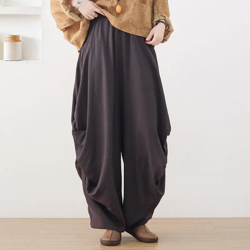 Women Autumn Retro Loose Cotton Linen Harem Bloomers