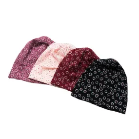 Women Lace Floral Pattern Printed Hollow Breathable Sun Protection Beanie Hat Baotou Hat