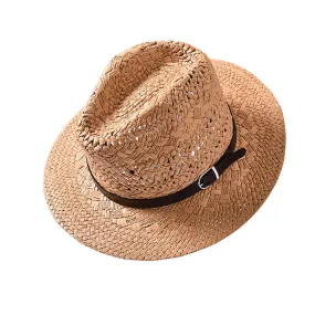 Women Summer Foldable Sunscreen Jazz Beach Hat Straw Hollow Breathable Sun Caps