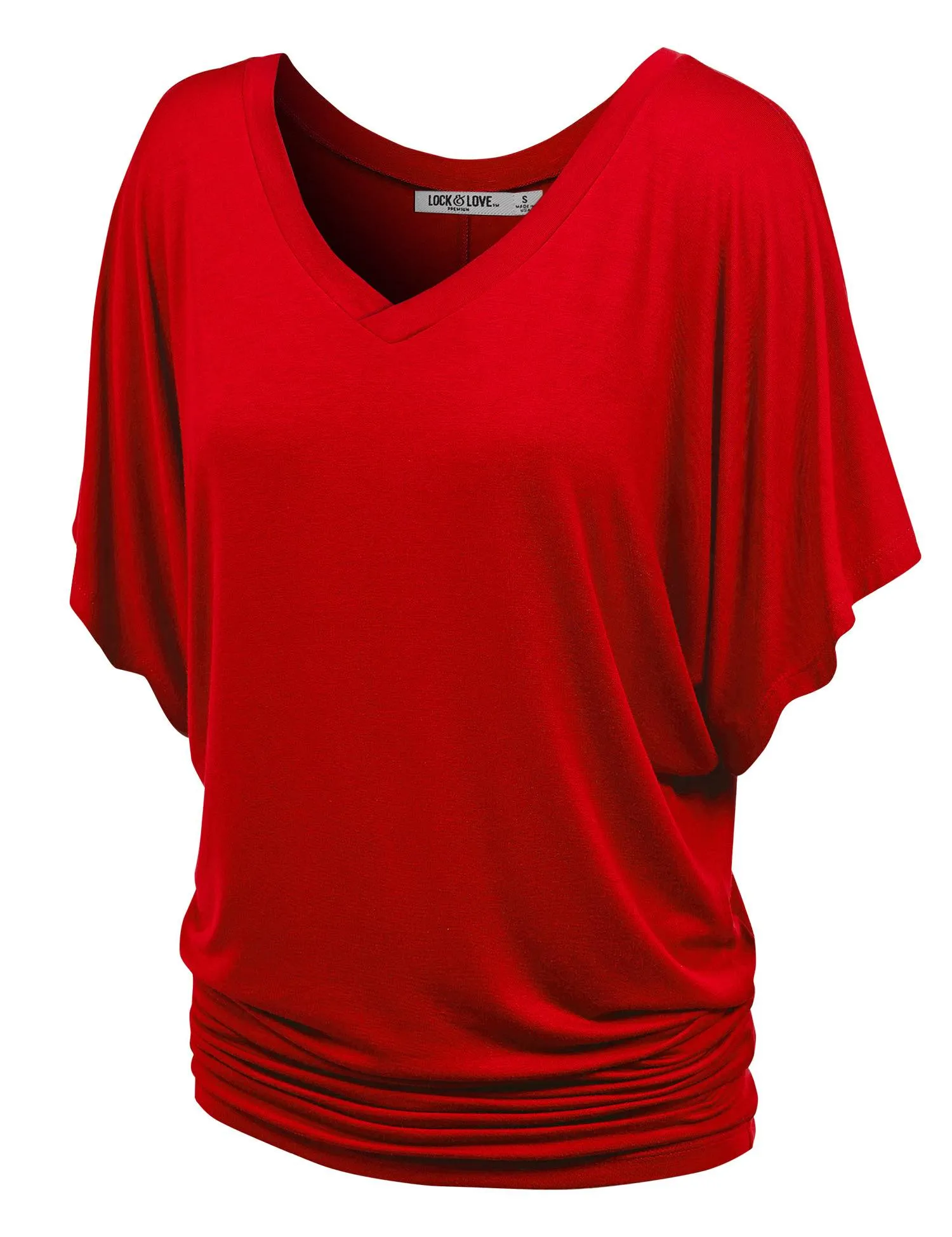 Women's Solid Short Sleeve V Neck Dolman Top