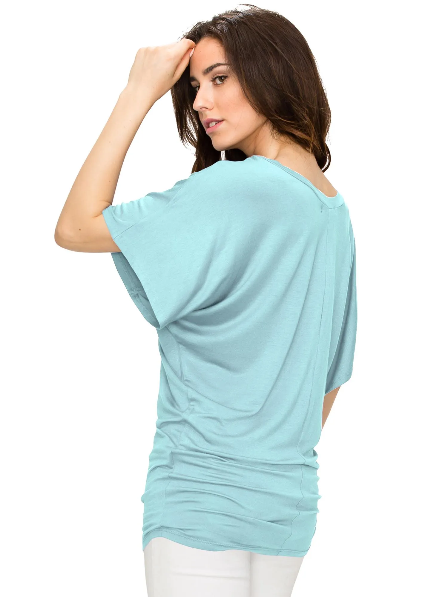 Women's Solid Short Sleeve V Neck Dolman Top