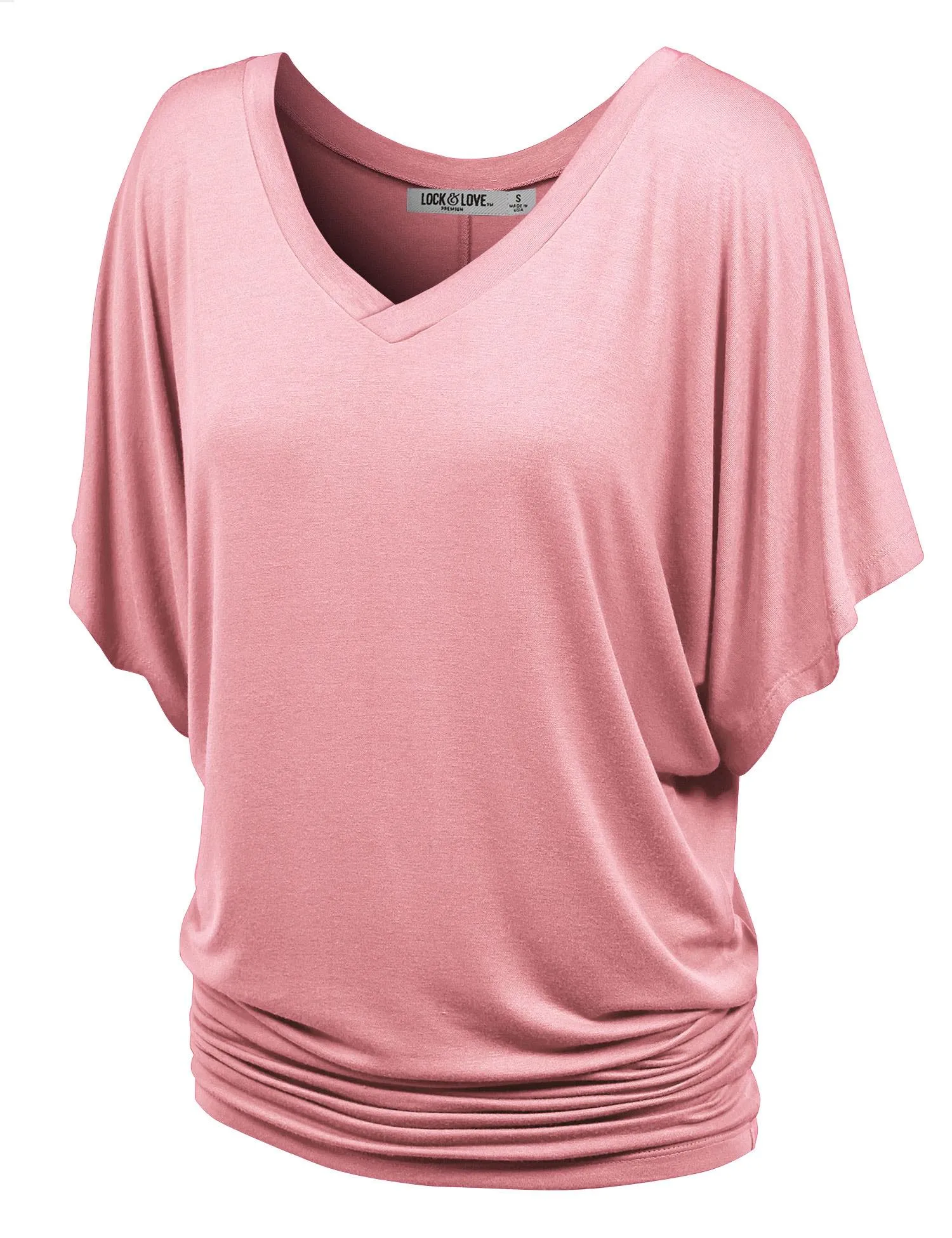 Women's Solid Short Sleeve V Neck Dolman Top