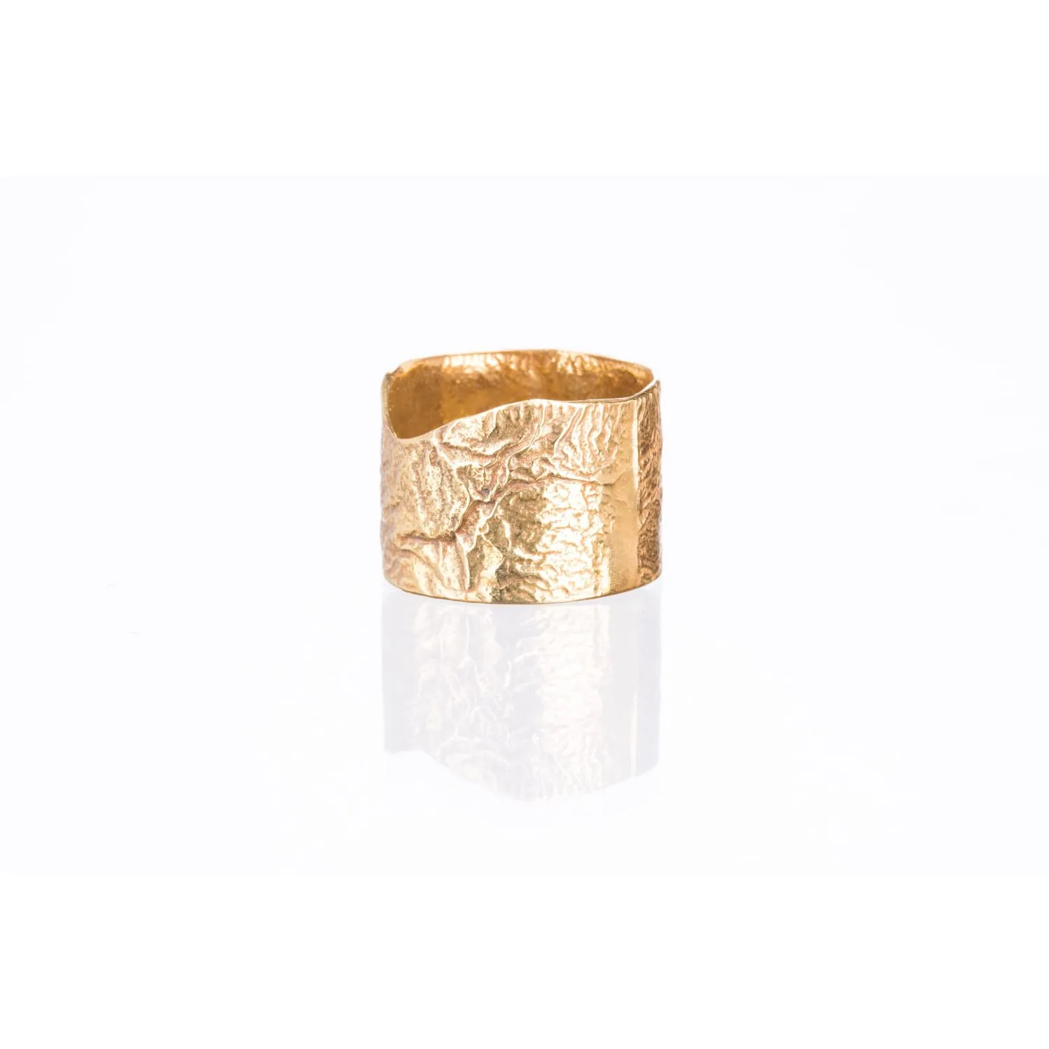 Yellow Gold Textured Extra Wide Ring in Semi-Polished