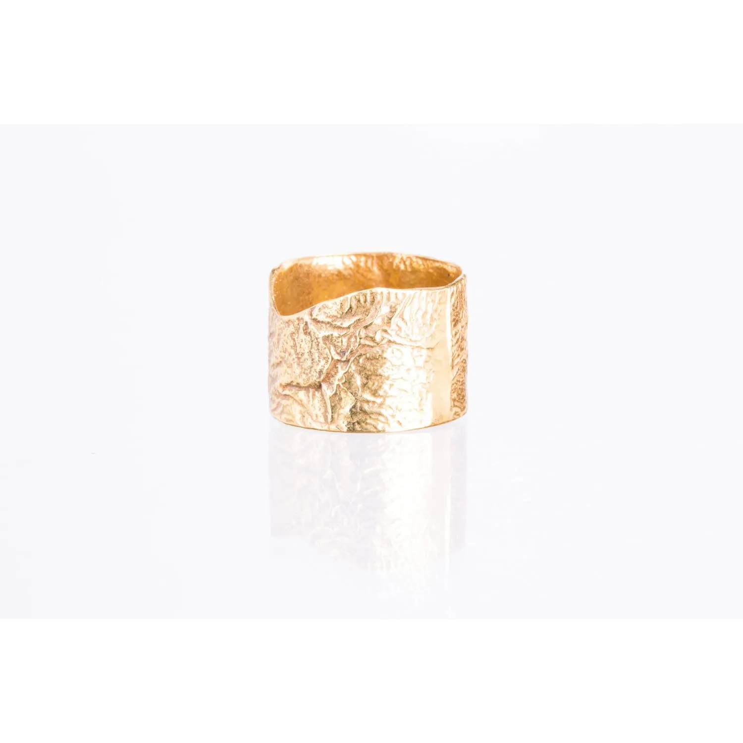 Yellow Gold Textured Extra Wide Ring in Semi-Polished