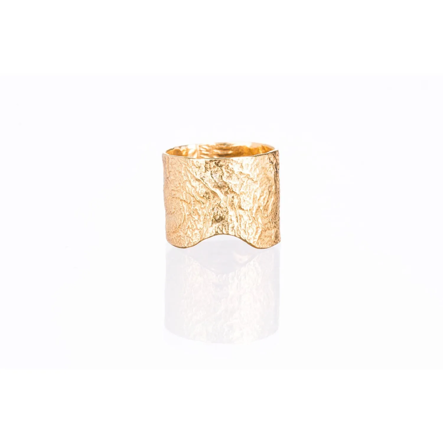 Yellow Gold Textured Extra Wide Ring in Semi-Polished