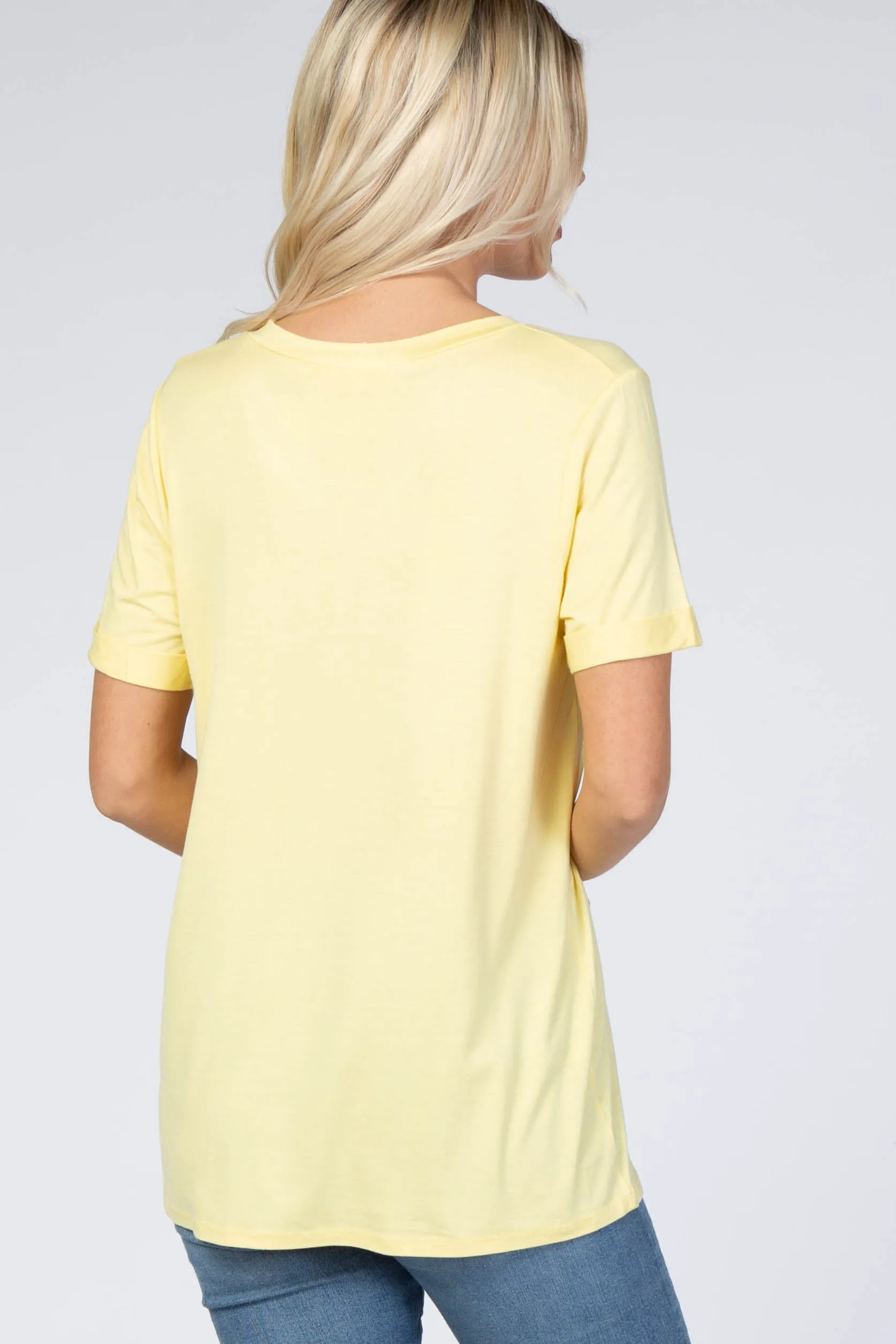 Yellow V-Neck Cuff Sleeve Top